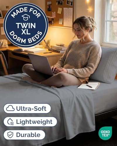 Twin XL 3 Piece Sheet Set - College Dorm Room Essentials - Steel Blue - Image 2