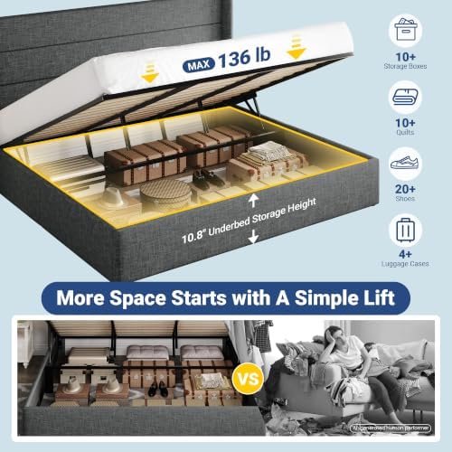 Allewie King Size Lift Up Hydraulic Storage Bed Frame Dark Grey - Image 3