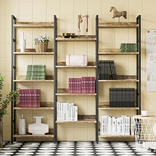 IRONCK Triple Wide 5-Tier Bookshelf with Metal Frame, Industrial Brown - Image 2