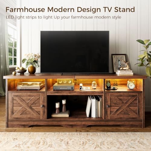 Casaottima TV Stand for 80 Inch TV, Entertainment Center, Walnut - Image 2