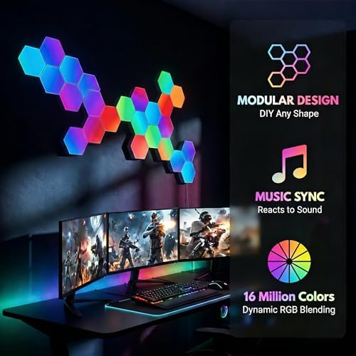 TISOFU 20 Pack Hexagon Lights LED Wall Panels, RGB Gaming Lights with APP/Music Sync & Remote, DIY Smart Modular Hexagonal Honeycomb Glide Hex Tiles Panel, Bedroom Party Decor Gifts - Image 2