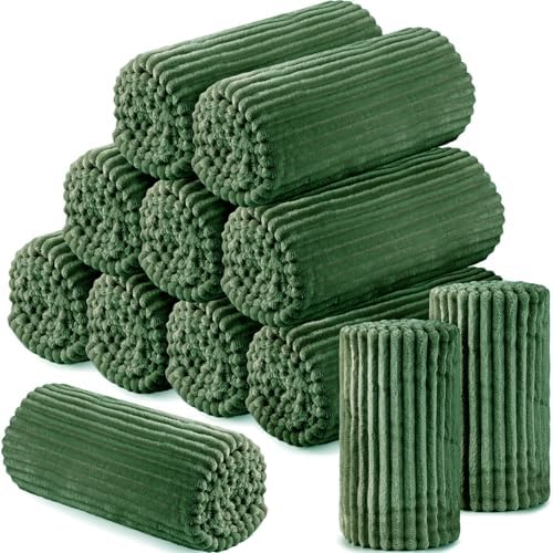 Buryeah 12 Pcs Flannel Blankets Bulk,Fall Outdoor Wedding, Dark Green by Buryeah