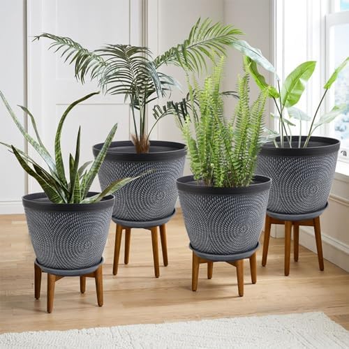 Quarut 4 Pack 8 Inch Flower Pots,Plastic Plant Pots with Drainage Hole&Tray - Image 5