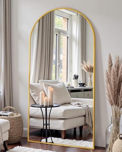 69"x28" Arched Full Length Mirror, Standing Floor Mirror, Gold - Image 3