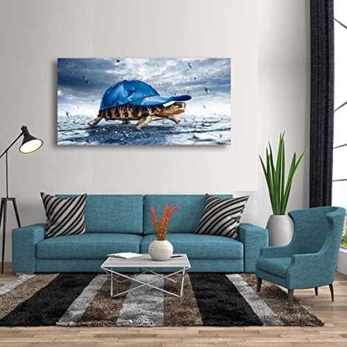 Haichuang Decor Art Funny Turtle Canvas Wall Art 40x20 Inches Framed Turtle with Blue Cap Wall Decor Wood Frame Waterproof HD Giclee Print Ready to Hang Humor Animal Artwork for Living Room Bedroom Bathroom - Image 3