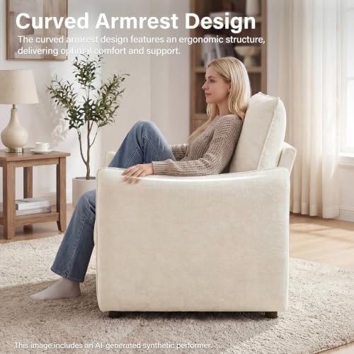Elegant Oversized Accent Reading Armchairs Set of 2, 42.1", Chenille, Beige - Image 4