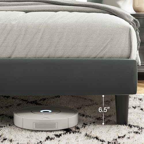 Fluest Queen Size Bed Frame, Platform Bed Frame with Velvet Upholstered Headboard, No Box Spring Needed, Sturdy Metal Support, Noise Free, Easy Assembly, Grey - Image 3