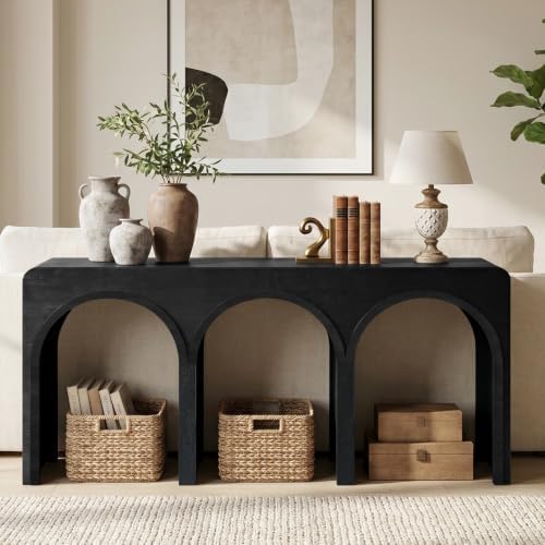 Fatmok Extra Long Console Table with Storage,Modular Buffet Sideboard Cabinet with Arched Wooden Doors for Living Room,Entryway,Hallway,Black Grey(GA,2-Piece) - Image 5