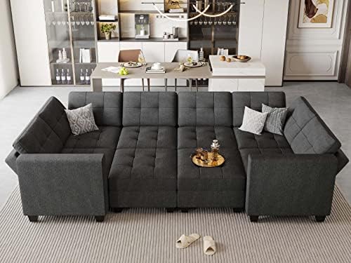 Belffin Modular Sleeper Sofa Bed with Storage Seat Oversized Modular Sectional Sofa Couch Set Reversible Modular Sleeper Sectional Couch Bed Dark Grey BF0390-1 by Belffin