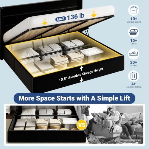 Allewie King Size Lift Up Hydraulic Storage Bed Frame Black - Image 3