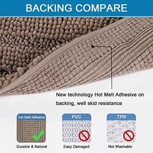 H.VERSAILTEX Bathroom Rugs Bath Rugs for Bathroom Non Slip Bath Mats Extra Thick Chenille Striped Rug 17" x 24" Absorbent Soft Shaggy Washable Dry Fast Bath Mats for Bath Room Floor - Taupe Brown - Image 4