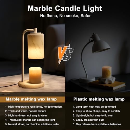 Marble White Candle Warmer Lamp, Bedroom Home Decor Marble Base White Electric Candles Warmer with Timer & Dimmer, Housewarming Gifts, Spring & Easter Decorations - Image 2