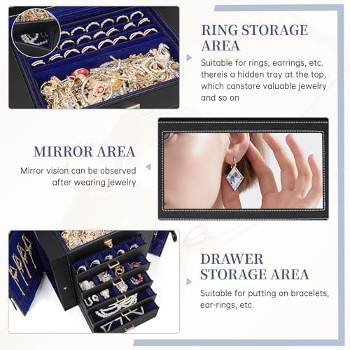 AKOZLIN 6-Tier Jewelry Box Organizer 5 Drawers Storage XLarge BlackBlue - Image 5