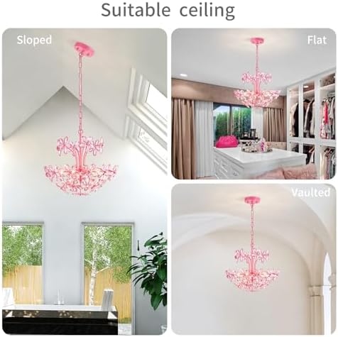 WUZUPS Crystal Chandelier Pendant Flushmount Ceiling Light Modern Lighting Fixture for Bedroom Hallway Bar Kitchen Bathroom, H 15.7" x W 17.7", Pink, E12 Base - Image 6