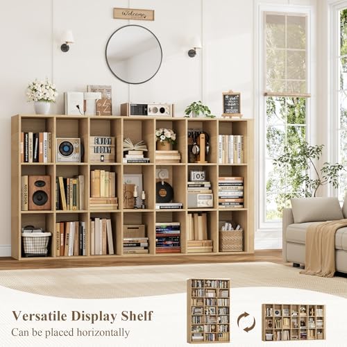 HOSTACK 86" H Triple Wide Bookshelf and Bookcase, 7 Tier Tall Bookshelf with Storage, Large Bookcase with 21 Open Display Storage Shelves, Book Shelf Media CD DVD Storage for Living Room, Light Wood - Image 6