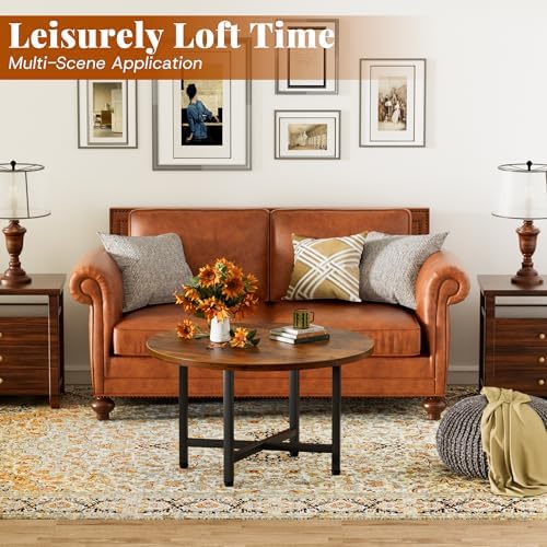 Coffee Table, 23.6" Small Coffee Tables, Brown Round Coffee Table - Image 6