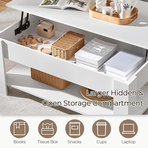 Yaheetech 47.2 in Lift Top Coffee Table with Hidden Storage & Shelf, White - Image 6
