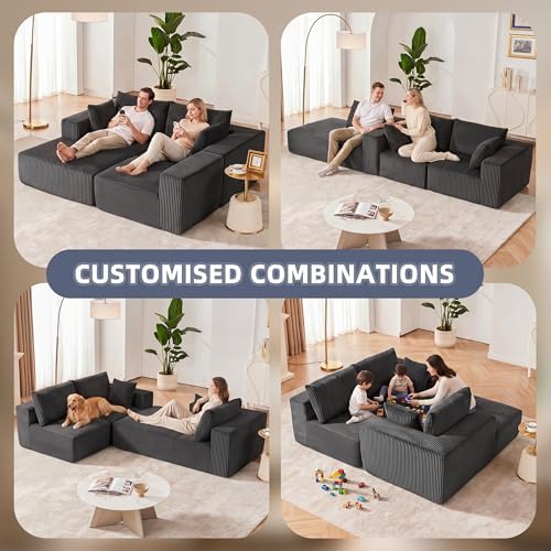 108" Boneless Couch with Chaise, Modular Sofa with Deep Seat, Darkrey - Image 5