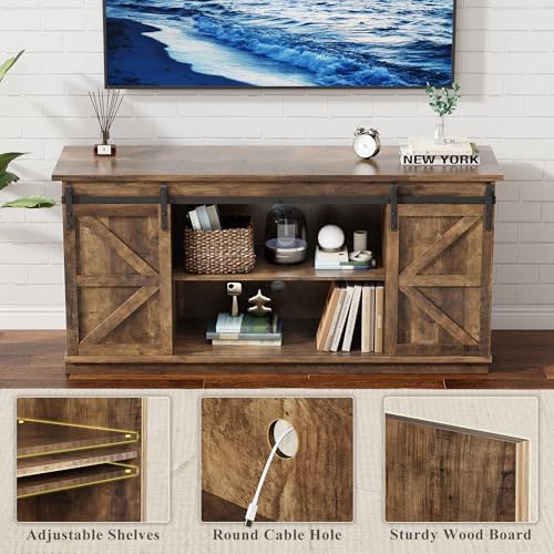 YESHOMY 58" TV Stand for TVs up to 65", Sliding Barn Doors, Barnwood - Image 6