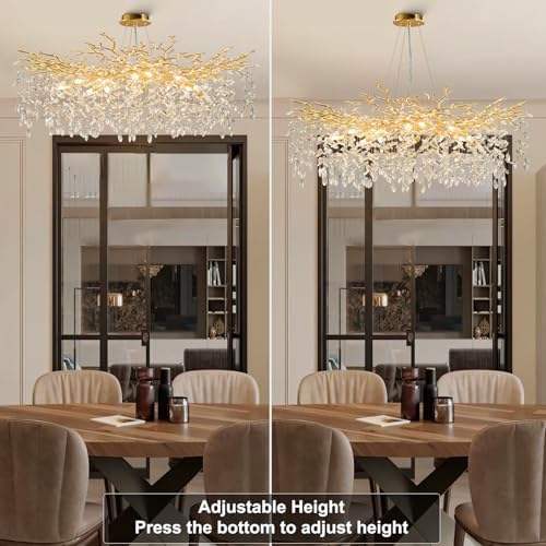 YUYI Modern Crystal Chandelier, 47" Gold Tree Branch Chandeliers, 18-Light Round Chandelier for Dining Room, Living Room, Foyer, Entryway, Kitchen, Bedroom, Luxury K9 Crystal Raindrop Light Fixture - Image 6