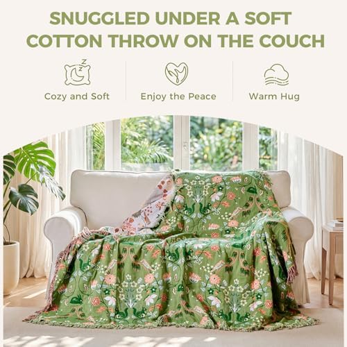 LUTBM Boho Throw Blanket for Bed 60"x80", 100% Cotton Green Couch Blankets - Image 5