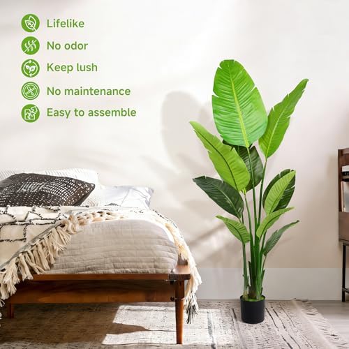 Artificial Bird of Paradise Plant 5.2FT Set of 2 Lifelike Tall Potted Plant - Image 6