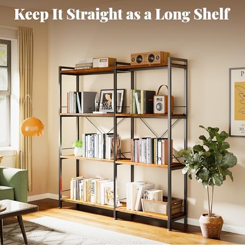 Huuger 4 Tier Bookshelf, L Shaped Corner Bookshelf with 8 Open Shelves, 49.4 Inch Straight Wide Bookcase with Metal Frame and Wooden Board, Adjustable Feet, Rustic Brown - Image 3