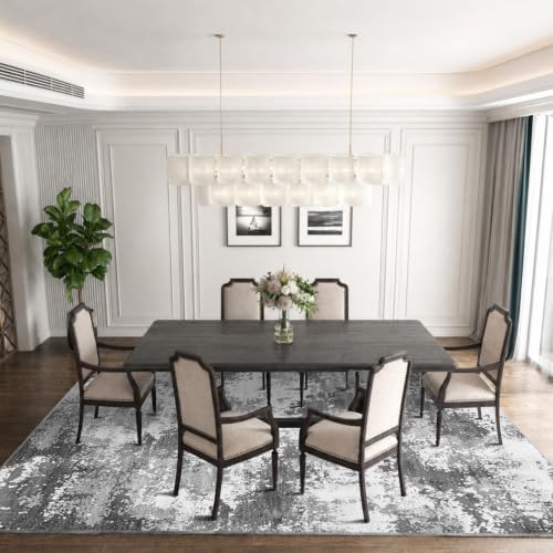 Washable Rug 10x14 Area Rugs for Living Room Bedroom Carpet, Grey Indoor Vintage Abstract Boho Large Rug Non Slip Faux Wool Rugs for Dorm, Dining Room Table, Nursery, Kids Playroom, Gray - Image 2