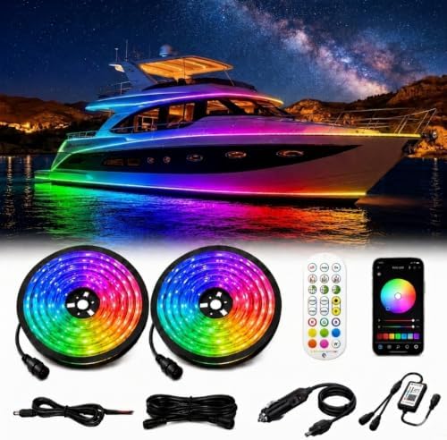66FT LED Boat Lights, 12V RGB Marine Pontoon Led Strip Lights with APP & Remote, IP67 Waterproof Boat Interior Exterior Light with Extension Cable for Pontoon, Night Fishing, Gunnel, Deck, RV by Vbakor