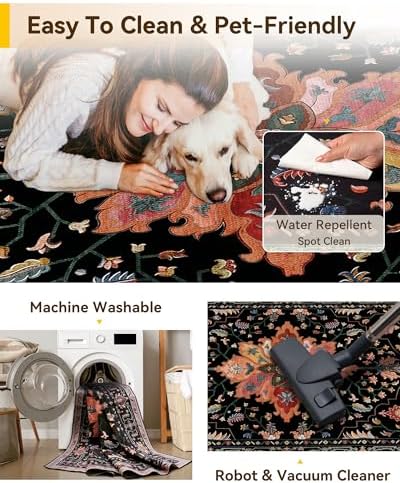 RELEANY Washable Area Rug, Runner 2'x6', Black/Colorful - Image 6