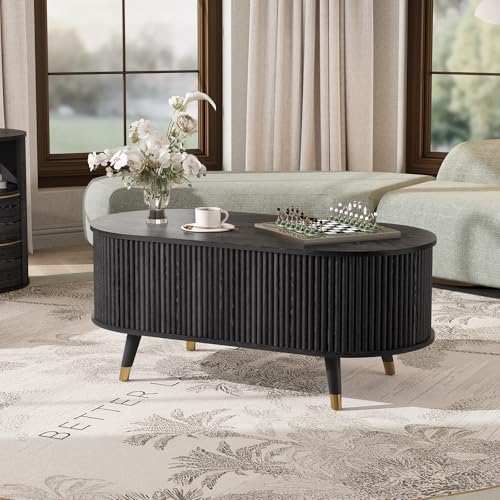 JOINICE Oval Lift Top Coffee Table with Storage for Living Room,43",Black - Image 6