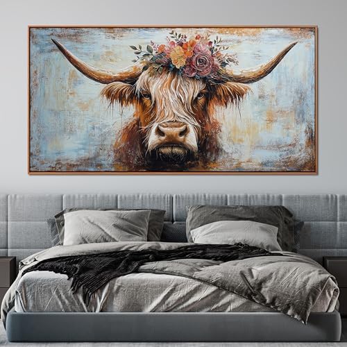 Canvas Wall Art Decor Canvas Art Wall Decor Highland Cow Wall Art Prints Wall Art Picutures for Living Room Large Vintage Wall Art Decor Framed Artwork for Walls Home Bedroom Office Decorations 29" X 59" - Image 2