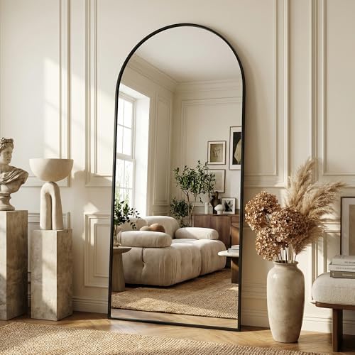 Suidia 71"x27" Arched Full Length Mirror with Stand, Black Floor Mirror - Image 2