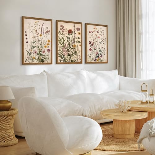 AVECCO 3 Piece Vintage Wildflower Botanical Framed Canvas Wall Art 20x30 in - Image 4