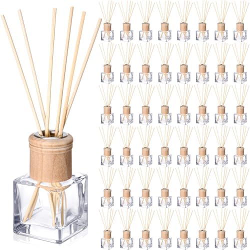 Roshtia 50 Set Reed Diffuser Bottles 50ml Glass Wooden Caps Rattan Sticks by Roshtia