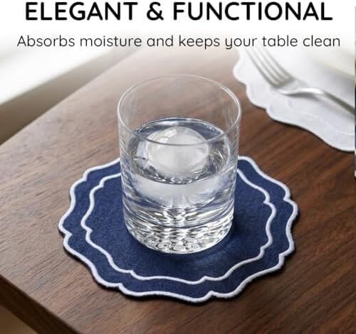 Linen Coasters for Drinks Set of 6, Navy - Image 5