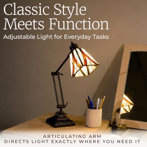 Lavish Home Tiffany Architect Desk Lamp with Stained Glass Shade, Bronze - Image 7