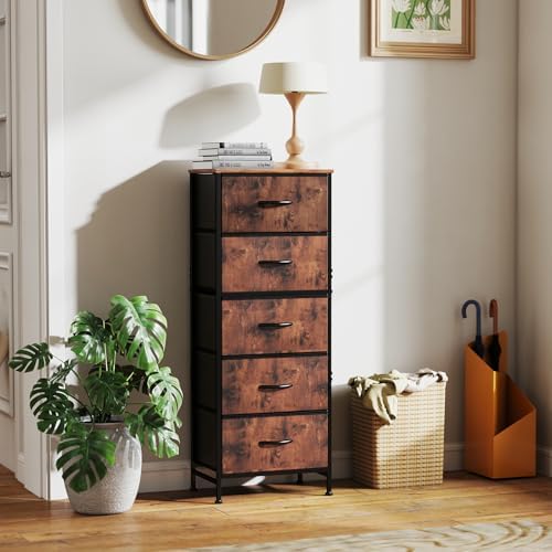 DUMOS Nightstand with 5 Fabric Drawers, Skinny Dresser - Image 2