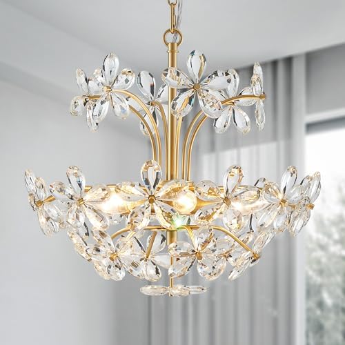 WUZUPS Crystal Chandelier Pendant Flushmount Ceiling Light Modern Lighting Fixture for Bedroom Hallway Bar Kitchen Bathroom, H 15.7" x W 17.7", Gold, E12 Base by WUZUPSNEWARRIVALCHANDELIERS