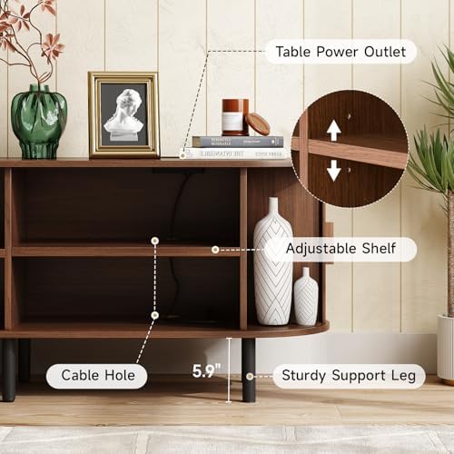 ONBRILL 86.6" TV Stand with Power Outlet & Storage for TVs up to 90“ Walnut - Image 6