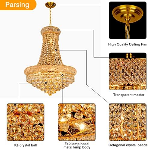 Gold Crystal Chandeliers for Dining Room，12-Lights D22 Inch - Image 6
