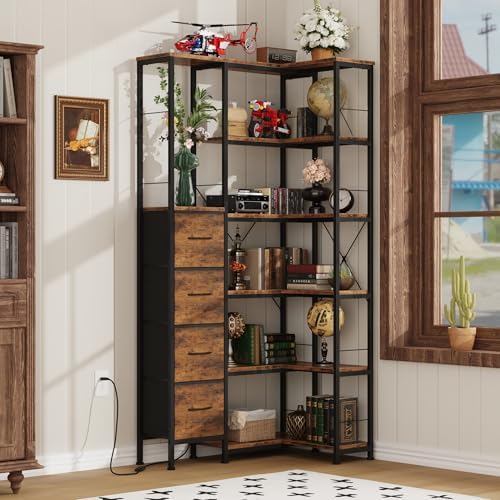 AFLUI 6-Tier Corner Bookshelf with LED and 4 Fabric Drawers - Image 6