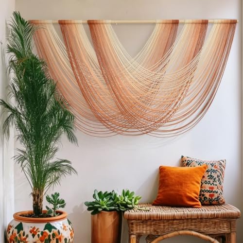 Macrame Wall Hanging Orange Boho Fiber Art Large Decor 57"W*31"L - Image 4