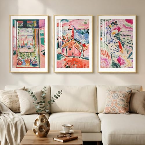 Large Framed Matisse Colorful Canvas Wall Art for Living Room, 3 Piece by Cuspin