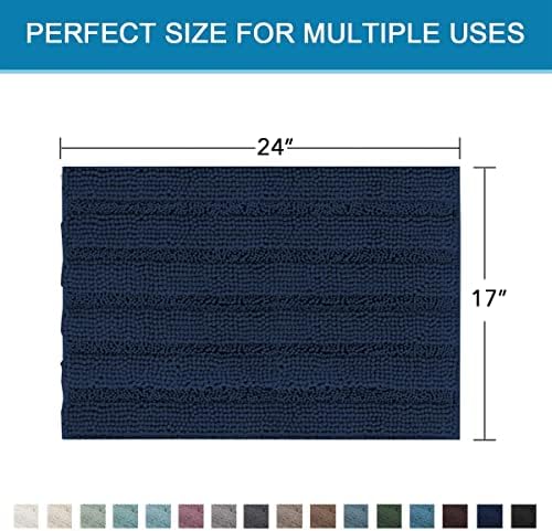 H.VERSAILTEX Bathroom Rugs Bath Rugs for Bathroom Non Slip Bath Mats Extra Thick Chenille Striped Rug 17" x 24" Absorbent Soft Shaggy Washable Dry Fast Bath Mats for Bath Room Floor - Navy - Image 2