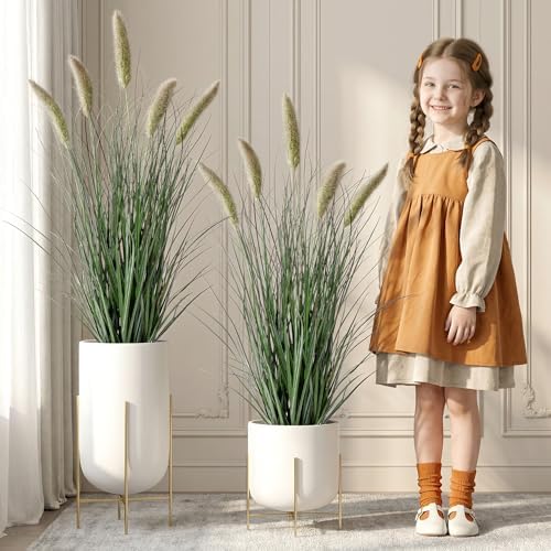 Ttranewsoo Artificial Cattail Reed Grass Plants Indoor ，Faux Cattail Grass Plant Artificial Plant Grass Outdoor,Fake Grass Tall Green Onions Fake Plant， Living Room Kitchen Office Decor (36“ 2 Pack) by Ttranewsoo