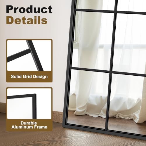 Window Pane Mirror for Wall Decor, 24" x 36" Decorative Mirror, Black - Image 3