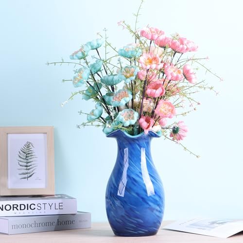 10.6in Hand Blown Blue Glass Vase – Wide Mouth Murano Bubble Art Glass Vase, Cobalt Blue Flower Vase for Coastal, Vintage, Colorful Home Decor, Vase Gift for Mom or Display (Blue) - Image 3
