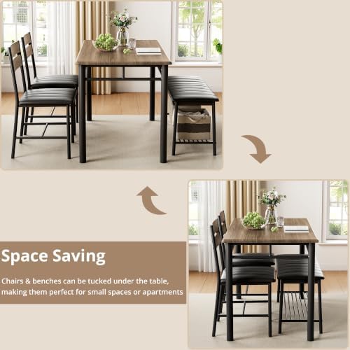 IRONCK Dining Table Set for 4, Kitchen Table and Chairs Set, Walnut - Image 6