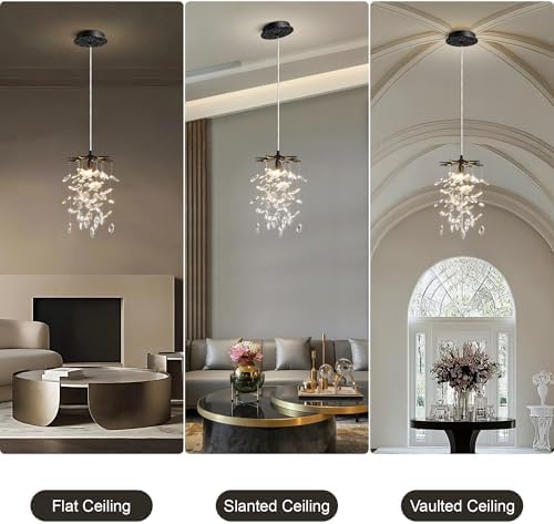 8.3" Black Crystal Pendant Light for Kitchen Island, Modern Tree Branch Chandeliers, Luxury Round Raindrop Chandelier Pendant Lights Fixture for Dining Room, Living Room, Bedroom, Foyer, Entryway - Image 6